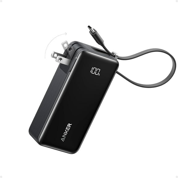 Anker 3-in-1 Portable iPhone Charger, 10,000mAh Power Bank with Built-in USB-C Cable and Foldable AC Plug