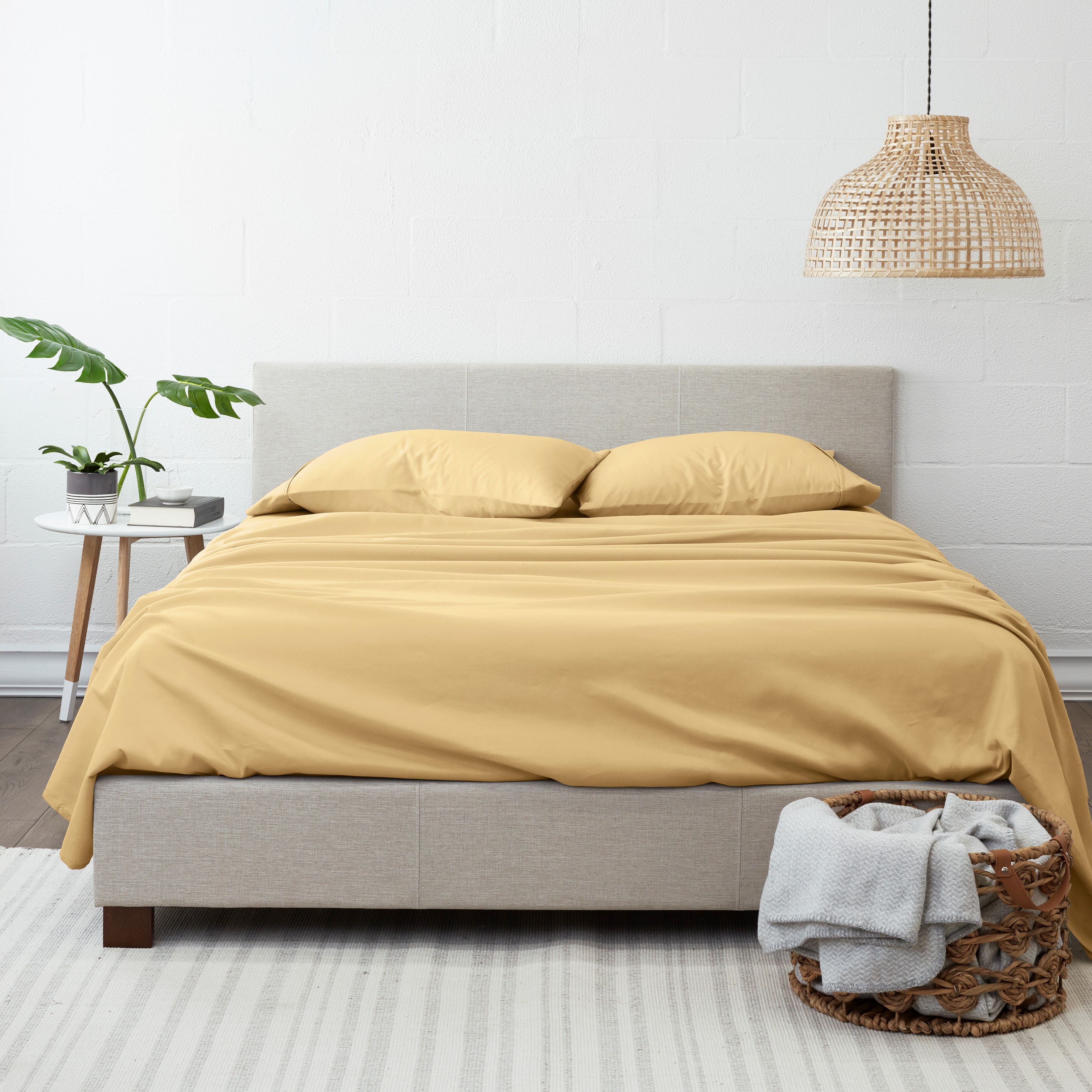 Noble Linens 4 Piece Solid Microfiber Bed Sheet Set, Gold, Twin