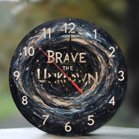 10-Inch Silent Wooden Wall Clock, Galaxy Clock Brave The Unknown Space Decor Wall Art Silent Non-Ticking Clock, Battery Operated (AA Batteries Not Included), Artistic Home Decor