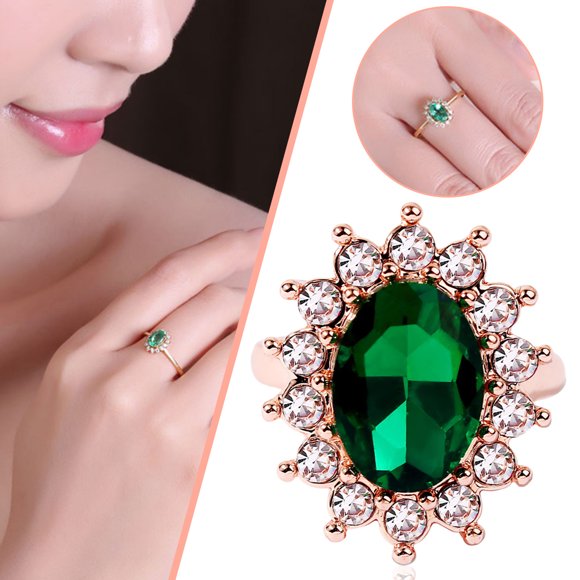 Anillos para mujer, regalos para mujer, lujoso y elegante anillo perforado con diamante verde, flor de sol y circón, joyería para mujer.