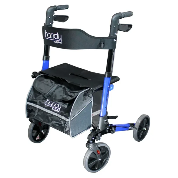 Andadera Plegable con Ruedas, Asiento y Respaldo, Porta Bastón-Azul-AN01A Marca Handy