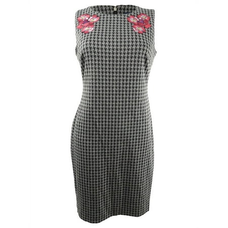 Tommy Hilfiger Women's Embroidered Houndstooth Sheath Dress (4, Grey/Black)