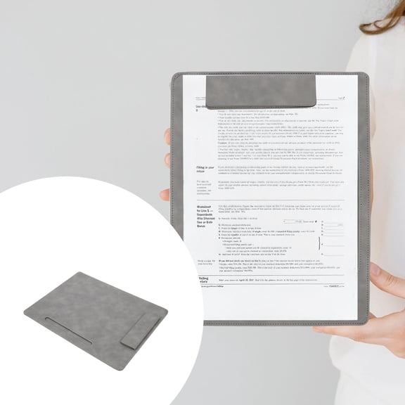LEORX Padfolio Folder Clipboard 1Pcs Grey PU Simple Design for School Supplies and Document Storage
