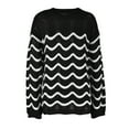 thumbnail image 3 of Women Sweaters Cute Long Sleeve Crewneck Pullover Tops Stripe Print Hollow Out Crochet Dressy Casual Outfits, 3 of 5