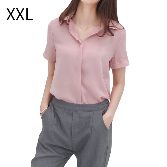 Camisa de gasa Mujer Blusa de manga corta de verano Top informal suelto, Rosa, XXL Noticed AP001402-10B
