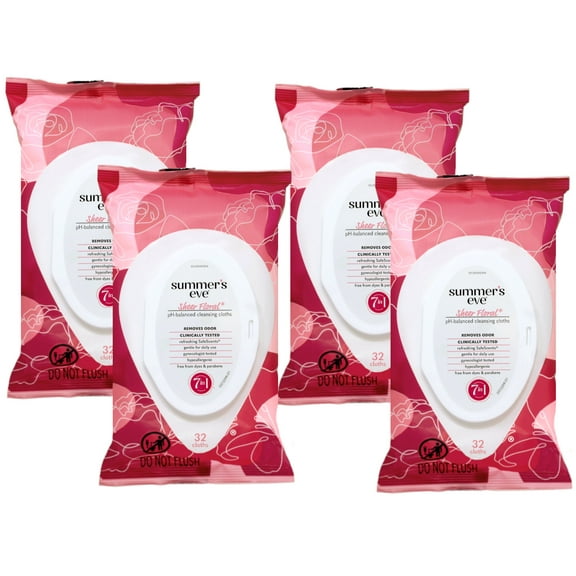 4 Pack - Summers Eve Feminine Cleansing Cloths Sensitive Skin Sheer Floral 32 Each