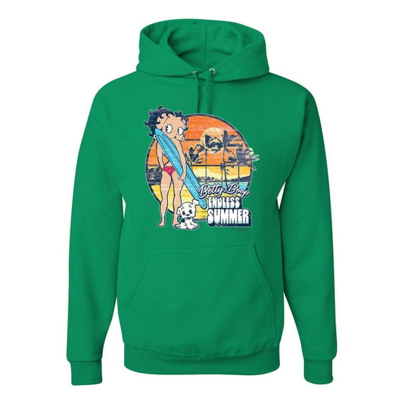Wild Bobby, Betty Boop Endless Summer Beach the Dog Betty Boop Unisex Hoodie Sweatshirt, Kelly, Small
