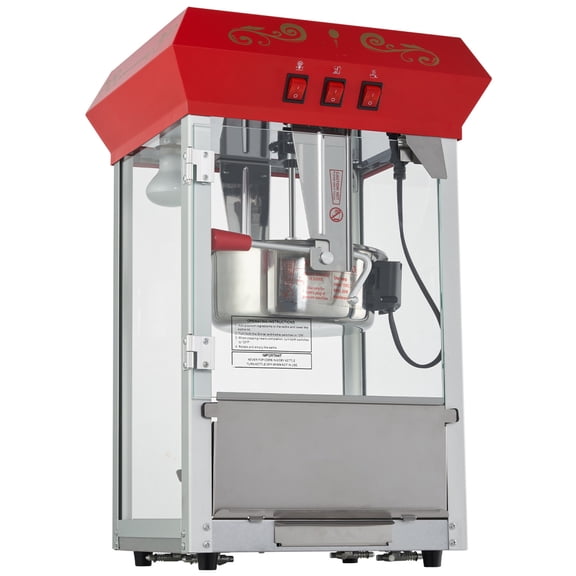 ZHICHUN 8 Oz Countertop Popcorn Popper Machine 850W 48 Cups Red Commercial Popcorn Maker With Warming Deck And Tempered Glass