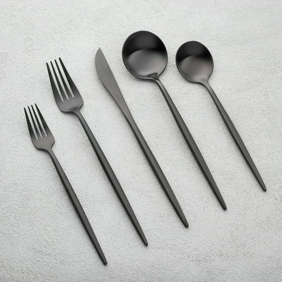 Vikko Decor Modern Silverware Set, Brushed Black Flatware Set, Elegant Long Handled Cutlery, Satin Matte Silverware for Upscale Dining, Entertaining, or Gift, 20 Piece Set, Service for Four (4)