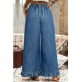 thumbnail image 2 of Women's Sail Blue Plus Size Wide Leg Denim Pants – Ruffled, Casual Spring Style [ZhiHiMeRi] | 4X, 2 of 12
