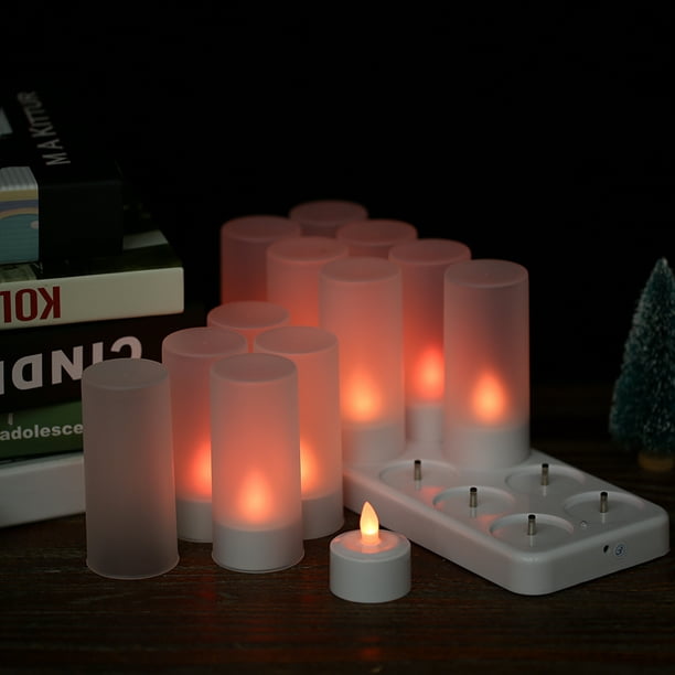 Ensemble de 12 bougies Led Bougie rechargeable Flamme Led électrique  Scintillement avec décoration de station de recharge