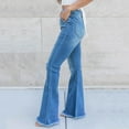 thumbnail image 4 of Womens High Waisted Flare Bell Bottom Jeans Stretchy Ripped Blue Denim Trousers with Wide Leg Bootcut Fit, 4 of 9