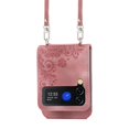 thumbnail image 3 of SaniMore for Samsung Galaxy Z Flip 4 6.7" Folding Embossed Wallet Case, PU Leather Case with Card Slot & Cross Body Strap Shockproof Protective Case for Girls Ladies, Pink, 3 of 7