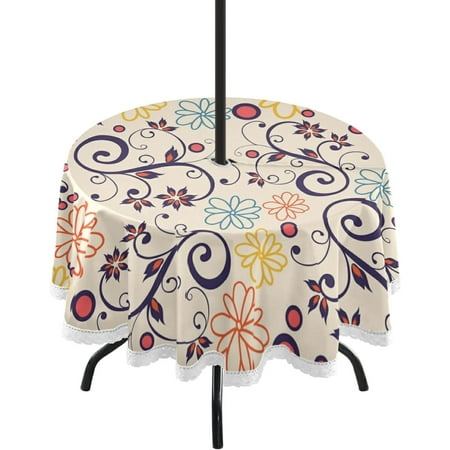 

Hyjoy 60 Flower Pattern Round Tablecloth Waterproof Table Cover with Umbrella Hole and Zipper Party Patio Table Covers for Indoor & Outdoor Backyard /BBQ/Picnic