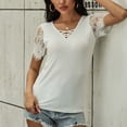 thumbnail image 5 of safuny Women's Trendy Lace Crochet Tops Solid Tops Short Sleeve Tees V Neck Shirts Swiss Dot Vintage Clothing Fashion Summer White XL, 5 of 9