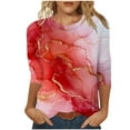 thumbnail image 2 of UPPADA Blouses Grande Taille pour Femmes Manches 3/4 Imprimé Floral Teinture Tee-Shirts Décontractés Tendance Col Rond Confortable Pull Tops Blouses Mignonnes Tops d'Été pour Femmes Manches 3/4 en Solde, 2 of 5