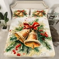 thumbnail image 2 of Manfei Vintage Christmas Bell Bed Sheets, Christmas Flower Plant King Sheets, Teen Boy Girl Kid Sheet Set, Luxury Bedroom Decor, 4 Pieces, 2 of 7