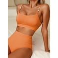 thumbnail image 6 of Eytino Women's Bikini Swimsuit Shirred Solid Color 2 Piece High Waisted Swimsuit Scoop Neck Adjustable Shell Strap Bathing Suits Bikini Set 2025 Womens Swimwear Orange L, 6 of 9