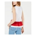 thumbnail image 2 of MAISON JULES Womens White Ruffled Color Block Sleeveless Jewel Neck Peplum Top L, 2 of 2
