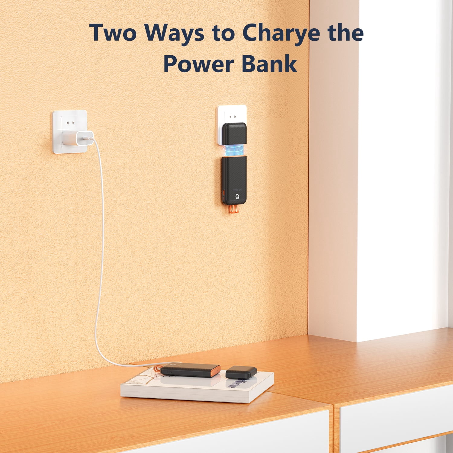 Q 45W Detachable Magnetic Portable Power Bank Charger with Built-in Cables AC wall plug,Separate Dual port USB C Fasting Charging Power Pack 20W 10000mAh External Battery Charger With Cords
