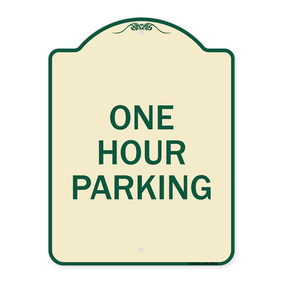 SignMission Designer Series Sign - One Hour Parking | Tan & Green 18" x 24" Heavy-Gauge Aluminum Architectural Sign | Protect Your Business & Municipality | Made in the USA