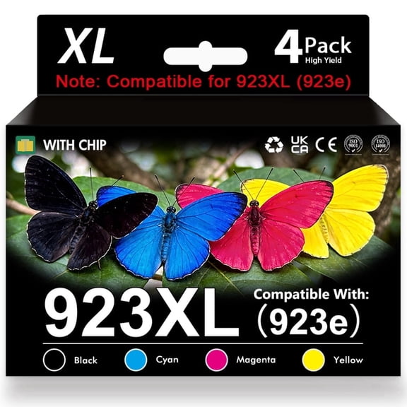Compatible for HP 923 923XL 923e Ink Cartridges Combo Pack with Chip OfficeJet Pro 8130 8135 8120 8122 8124 8125 8132 8134 8135 8138 8139 Printer (4 Pack, B/C/M/Y)
