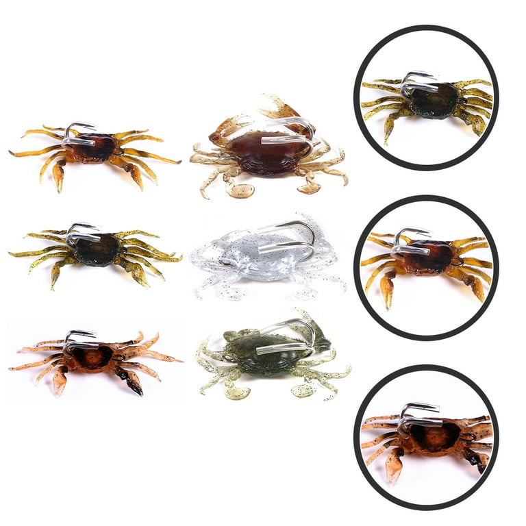 6Pcs Fishing Lure Kit Artificial Crab Baits Simulation Crab Supple Lures  Ice Fishing Bait with Hooks (Mixed Style) 