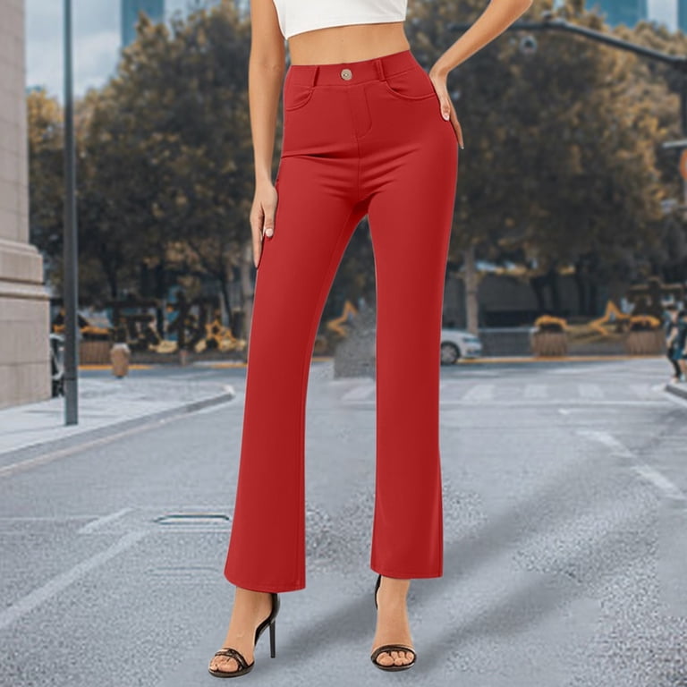 Qiyuancai Womens Slacks Solid Color Slacks With Pockets Womens Business Casual Elastic Work Pants Dress Pants Women Red XXL, Women's, Size: 2XL