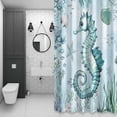 thumbnail image 4 of Teal Seahorse Bathroom Shower Curtain, Summer Shell Coral Watercolor Nautical Waterproof Washable Soft Bath Curtain for Bathtub Decor with 12 Hooks&Grommet, 66x72 Inch, 4 of 9