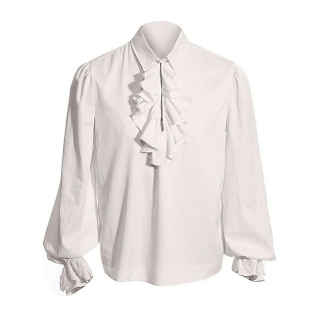 GigrtiJin Woman's Medieval Renaissance Steampunk Shirt Ruffle Long Sleeve Collar Solid Color Steampunk Pullover Tops