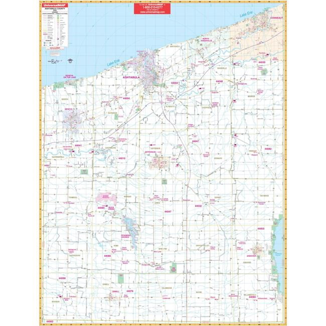 Univarsal 911843414002-59x72-RAB 59 x 72 in. Ashtabula, Ohio Wall Map ...