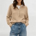 thumbnail image 2 of JGGSPWM Womens Half Button V-Neck Sweater Solid Color Lightweight Fall Long Sleeve Pullover Tops Trendy Cute Crop Sweatshirt Yellow XXL, 2 of 5