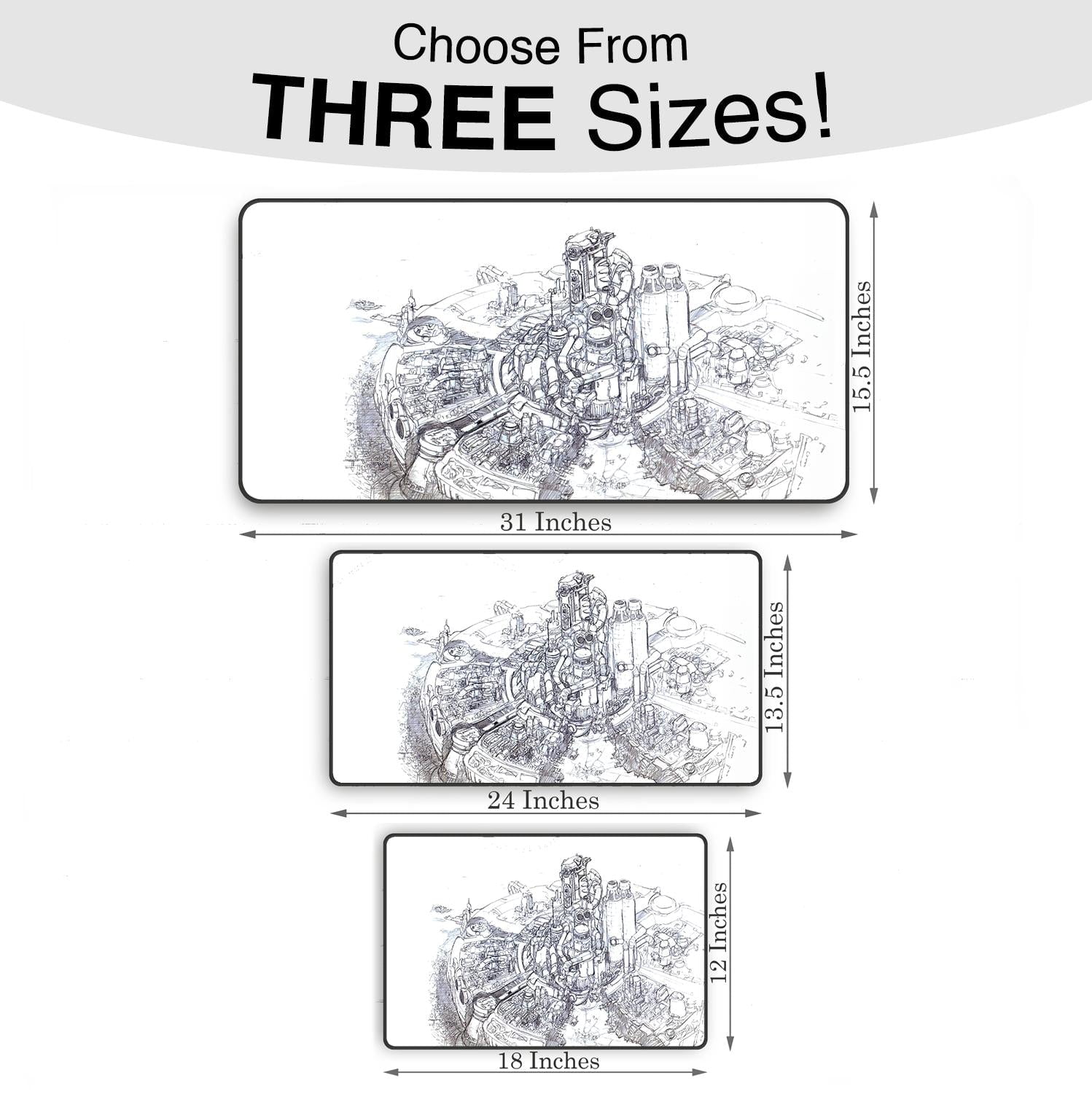 Midgar Sketch Gaming Mouse Pad, Final Fantasy VII-Inspired Desk Mat for Gamers and Offices
