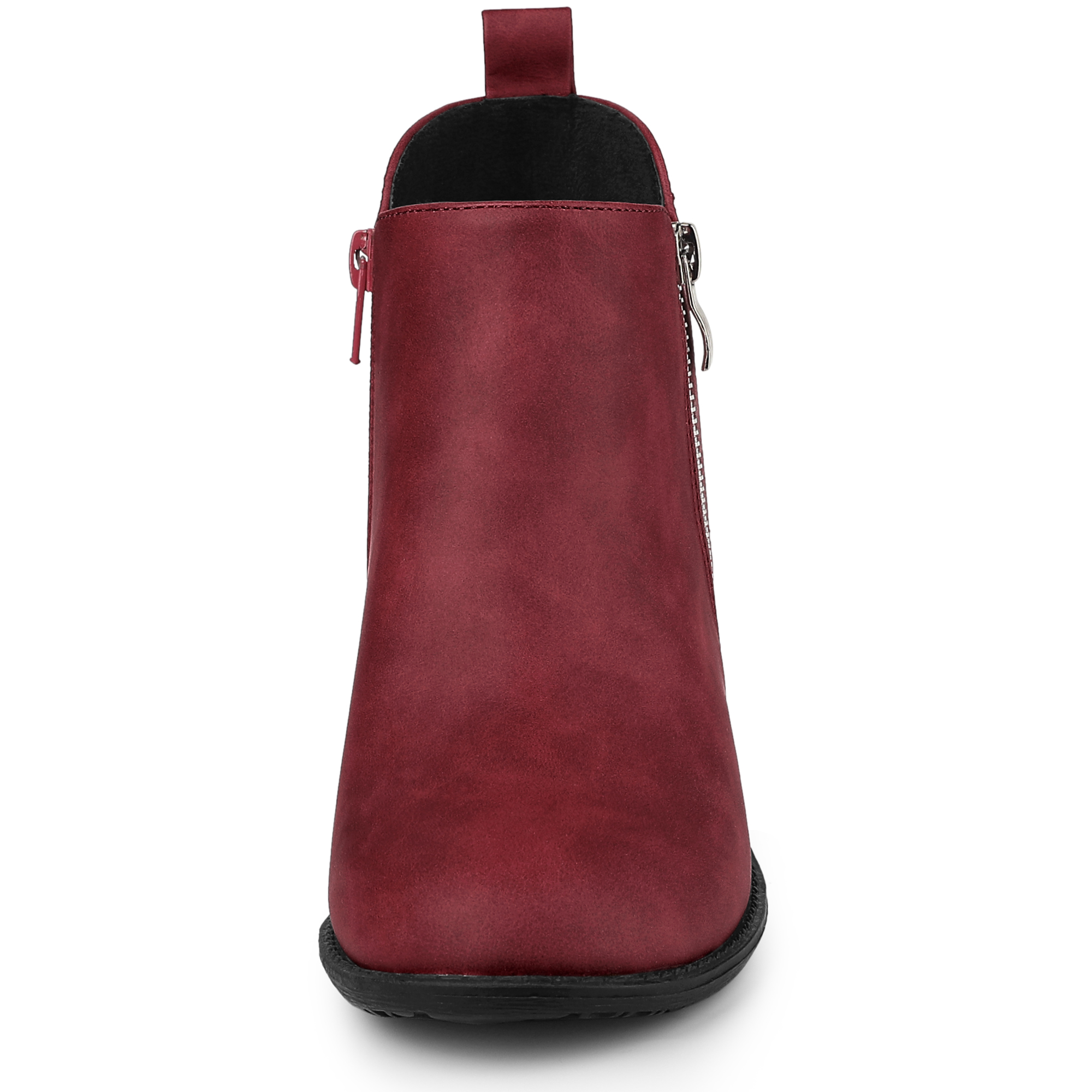 Unique Bargains Women's Low Chunky Heel Zipper Western Ankle Booties Maroon 7