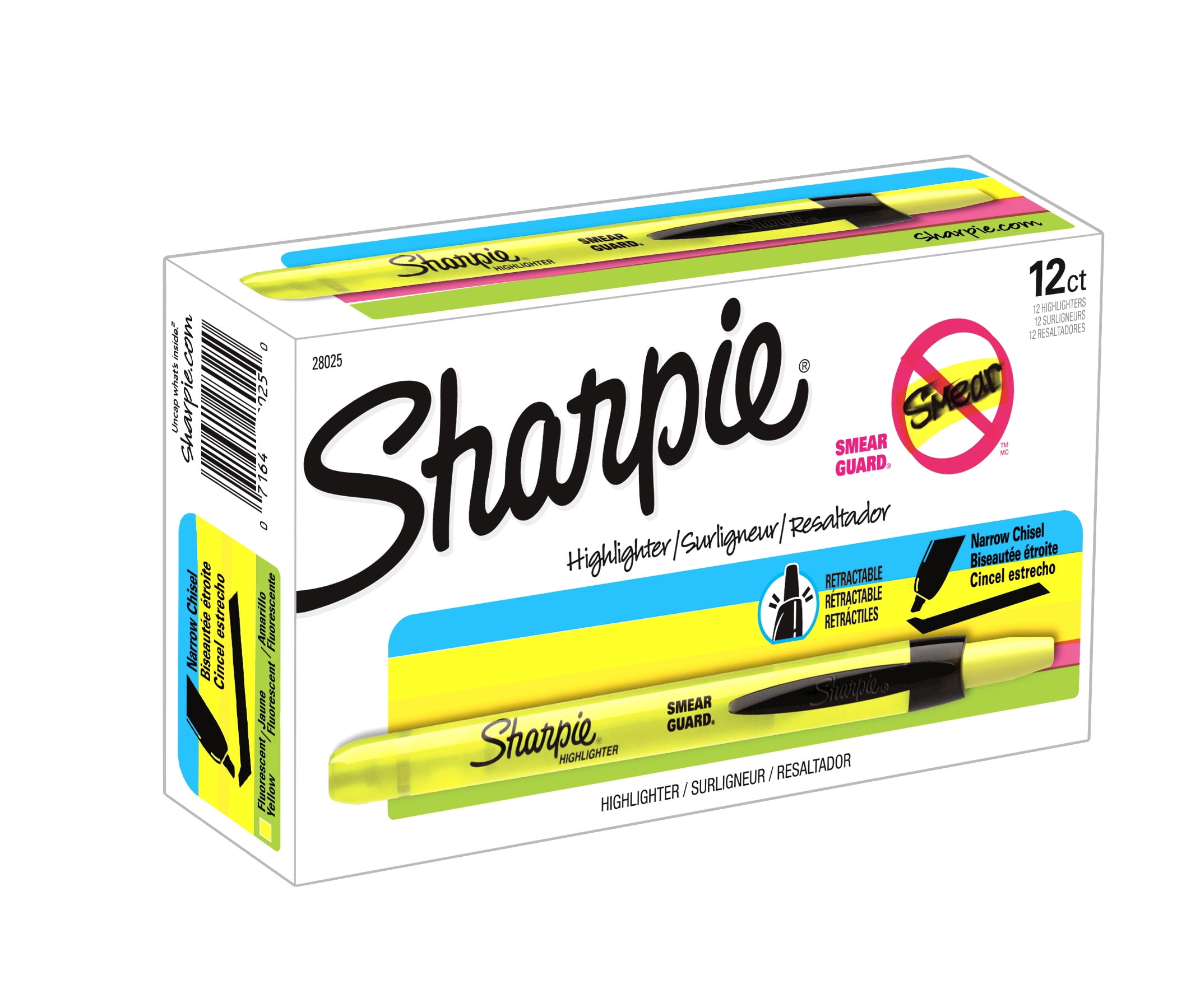 Sharpie 28025 Retractable Highlighters, Fluorescent Yellow, Dozen