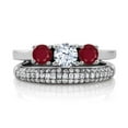 thumbnail image 2 of Gem Stone King 1.81 Ct Round White Topaz Red Ruby 925 Sterling Silver Ring (Size 8), 2 of 2