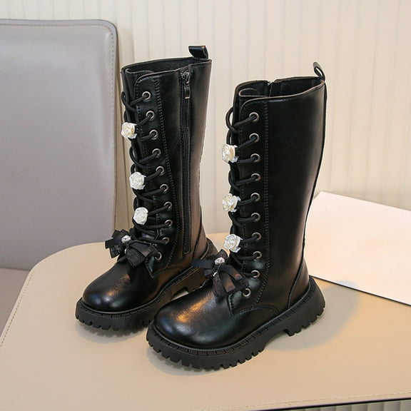 Fall And Winter Zipper High-Top Leather Boots For Older Children Fashionable Student Boots For Little Girls Princess Style Long Boots Casual And Easy-Matching