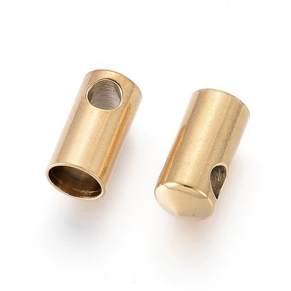 100pcs Ion Plating(IP) 304 Stainless Steel Cord Ends End Caps Column Golden 9.5x4.5mm Hole: 2mm Inner Diameter: 4mm