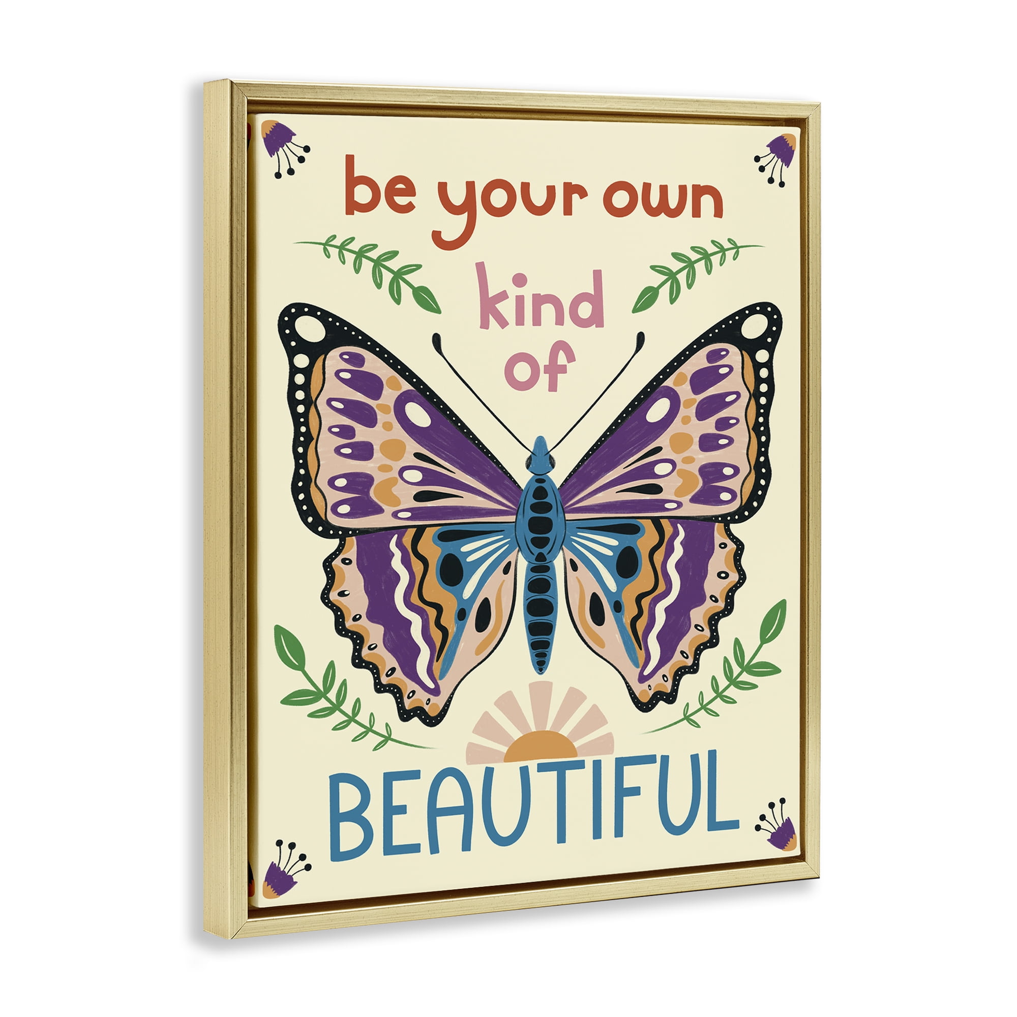 Stupell Industries Your Own Beautiful Butterfly Insects Painting Gold Floater Framed Canvas Art Print Wall Art, 17 x 21