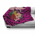 thumbnail image 3 of Pink Zebra Soft Flannel Fleece Blanket, Exotic Love Pink Flamingos on Hibiscus Bouquet Striped Background Boho Graphic, Cozy Plush for Indoor and Outdoor Use, 70" x 90", Multicolor, by Ambesonne, 3 of 6