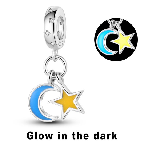 Abalorio de plata de ley 925, colgante de estrella de luciérnaga, Luna, camaleón, Glowworm, compatible con pulsera Pandora Original, bricolaje