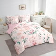 thumbnail image 3 of Manfei Girls Ballet Shose Bedding Comforter Set 7 Pieces, Pink Rose Floral Full Bedding Set, Kawaii Ribbon Bowknot Reversible Fitted Sheet Flat Sheet, Luxury Bedroom Decor, 3 of 7