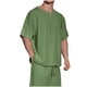 thumbnail image 5 of Playeras Elvqul Hombre Lino Liso Algodón Verde del Ejército Manga Corta Playa Cuello Redondo Botones, 5 of 7