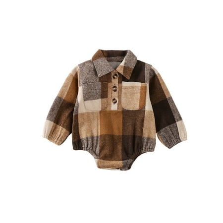 

AMILIEe Newborn Baby Boys Gentleman Jumpsuit Casual Long Sleeve Plaid Shirt Romper with Pockets for Infants