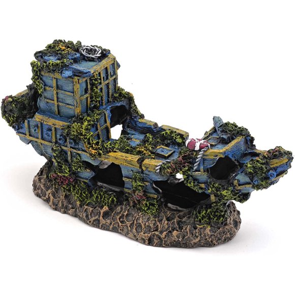 Penn-Plax Sunken Treasure Pirate Ship - Small Resin Aquarium Ornament
