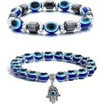 thumbnail image 1 of Pulseras contra el mal de ojo, pulseras con cuentas de Fátima y mano de Hamsa, pulsera de protección con amuleto elástico de ojo azul, 2 uds., 1 of 5