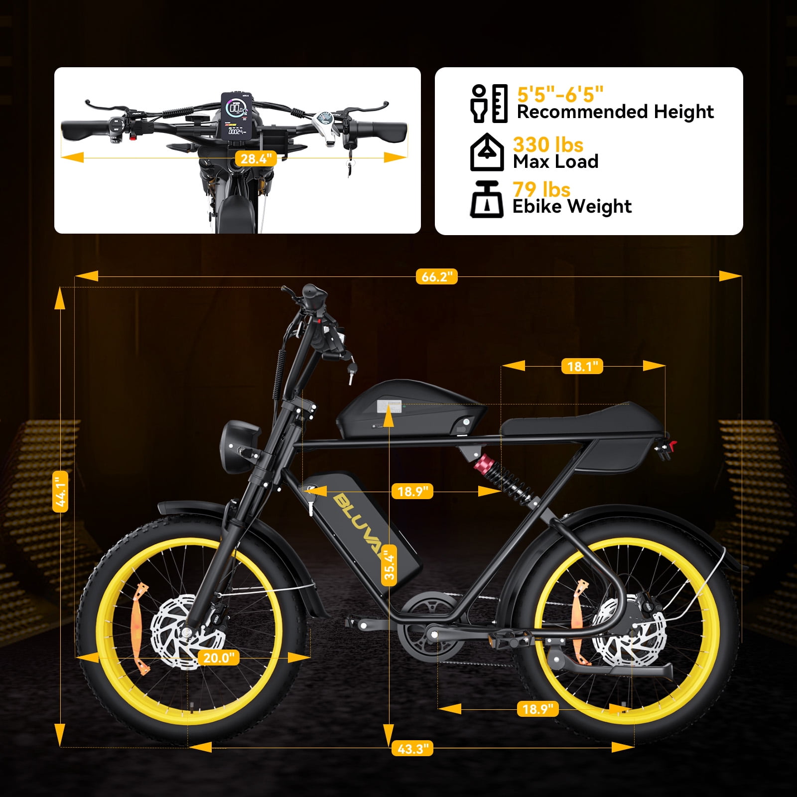 20'' Fat Tire Electric Mountain Bike for Adults, Peak 5000W 52V 46Ah Battery, 120 Miles Long Range, 35MPH High-Speed Ebike, All-Terrain Bicycle with Front Suspension UL2849