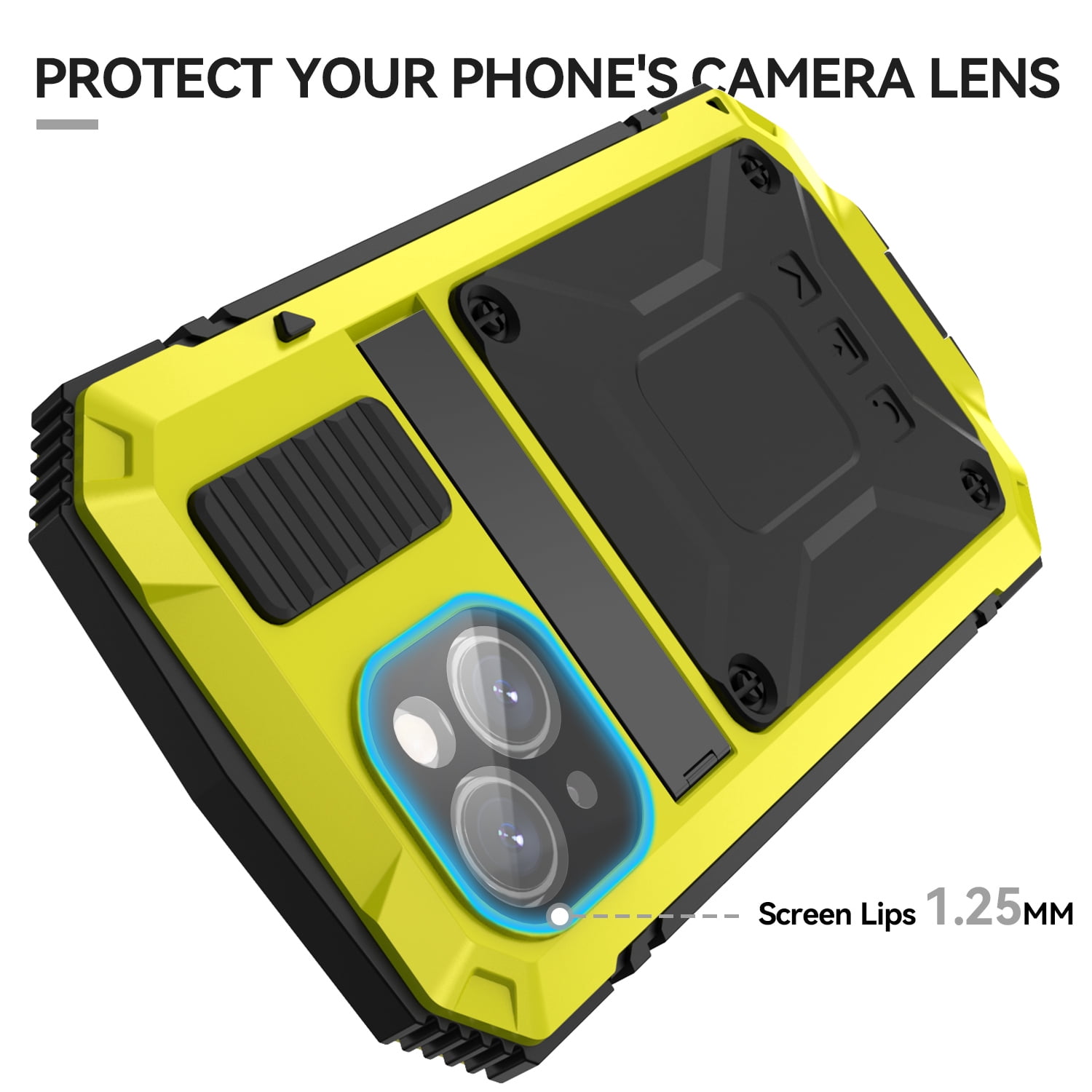 for iPhone 13 Armor Cover Case with Screen Protector, with Built-in 360° Rotate Ring Stand Heavy Duty Protection Cover Case for Apple iPhone 13, Yellow