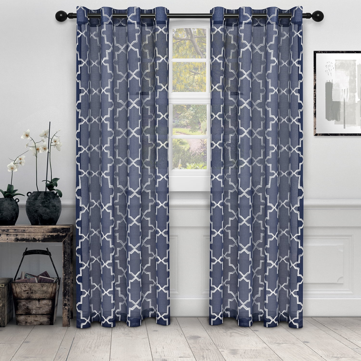 SemiSheer Embroidered Quatrefoil Curtain Panels