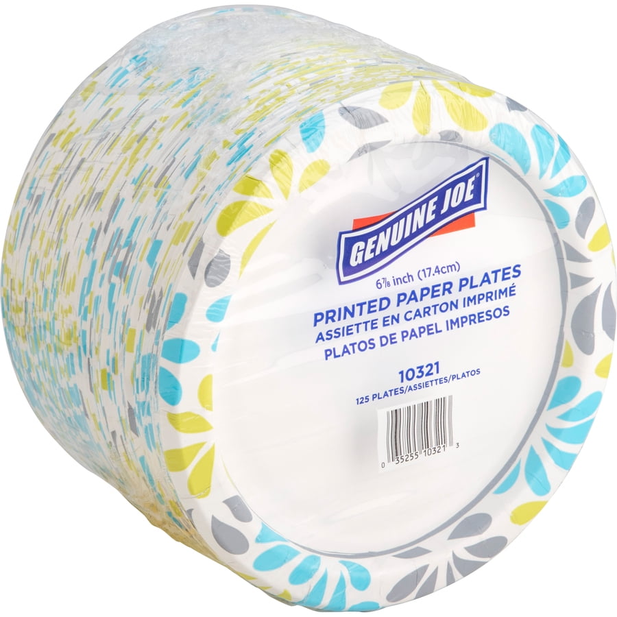 Genuine Joe Printed Paper Plates - 125 / Pack - Disposable - Assorted - 500 / Carton